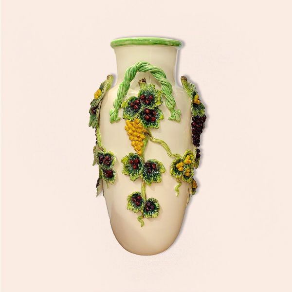 MISSILE-SHAPED VASE CM.80H, 3-D GRAPE ON WHITE - grape harvest